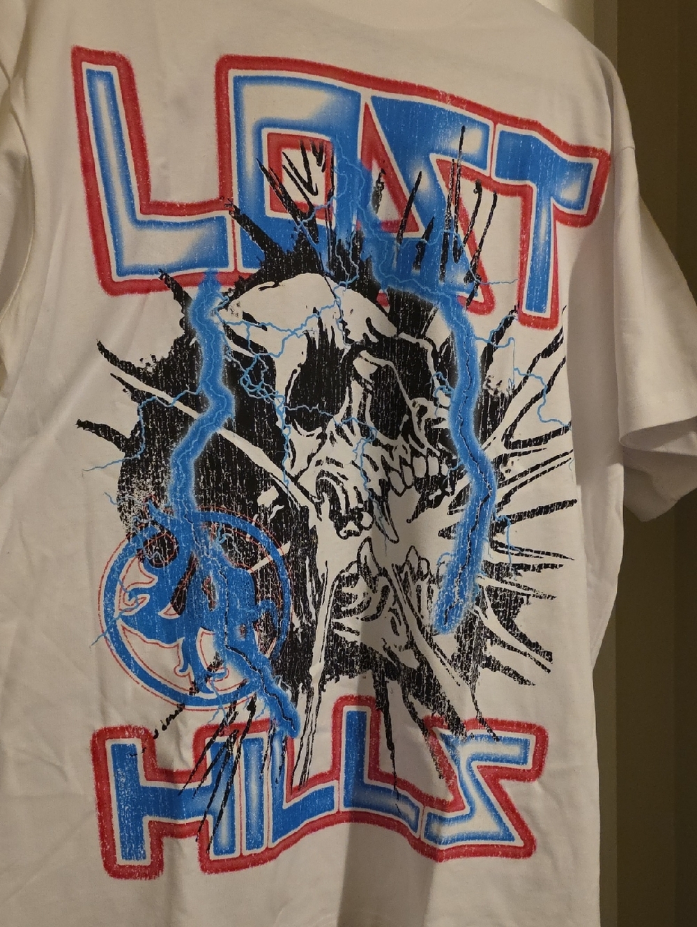 Lost Hills Graphic Skull Tee with Blue & Red Lightning Size XL
